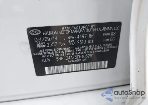 2015 Hyundai Sonata Limited from USA, damaged, VIN 5NPE34AF5FH105281